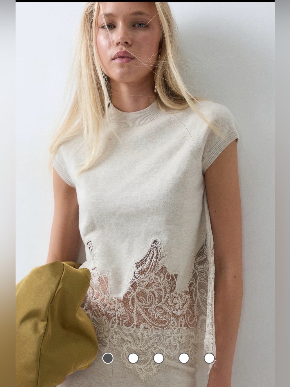ASOS compact knit lace detail top in oatmeal